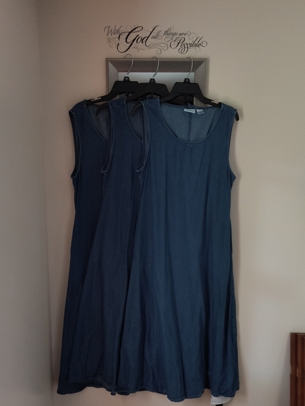 3 Sleeveless Chambray A-Line Dresses - Blue